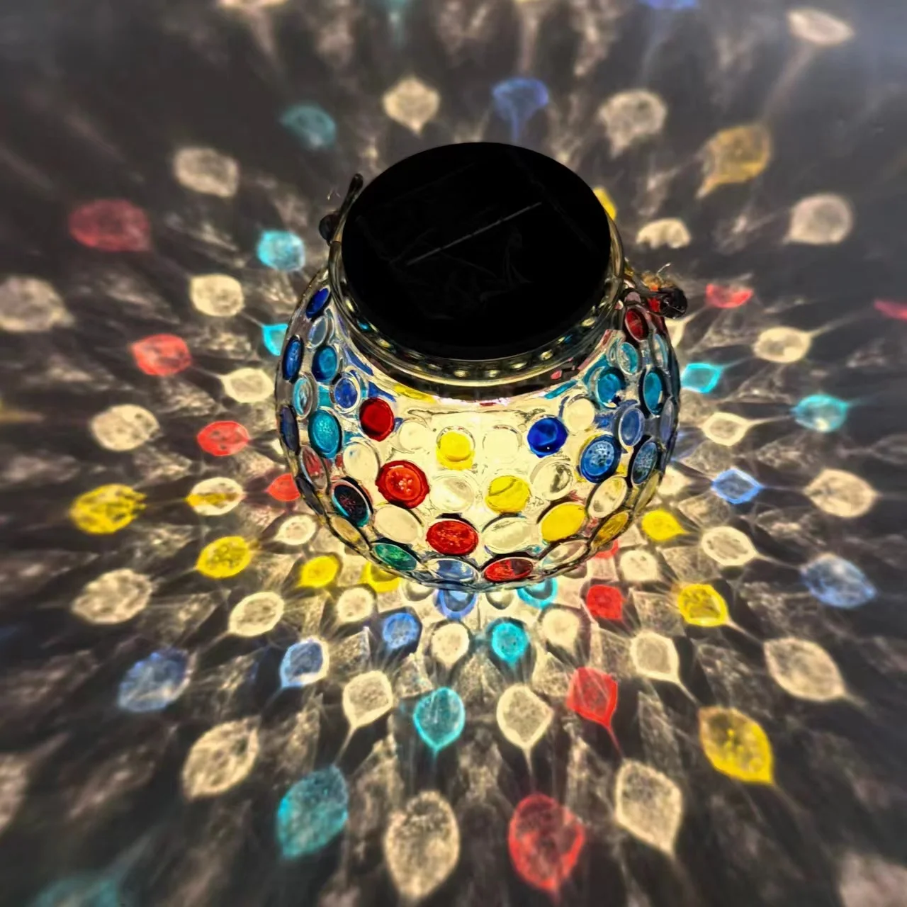 Colorful Warm Light Mosaic Solar Lantern - Decorative Stained Glass Jar Light for Garden Patio and Tabletop Decor