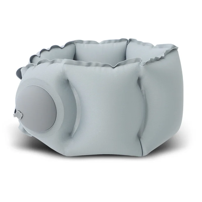 Light Grey Press-Pump Inflatable Travel Pillow - Ultra-Lightweight Ergonomic 360° Neck Support