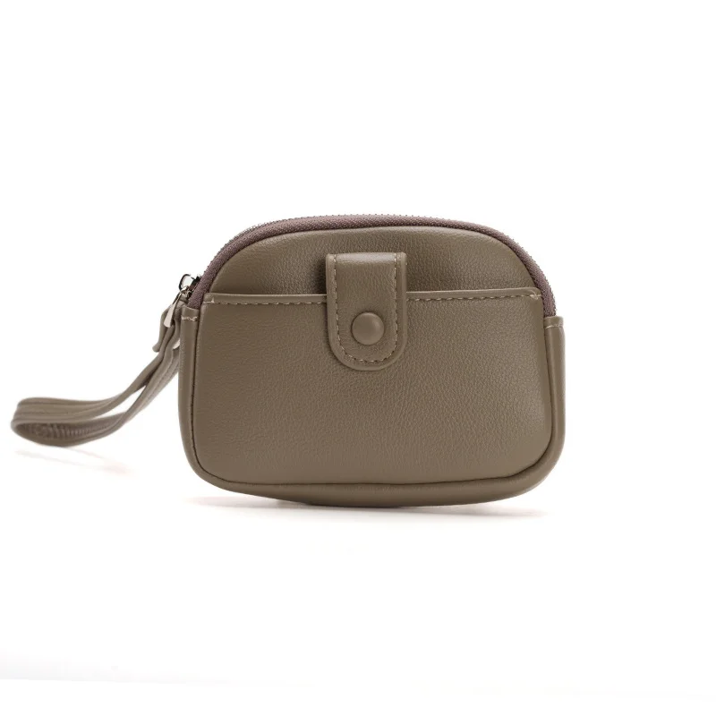 Taupe Womens Compact PU Leather Coin Purse - Stylish Mini Wallet Wristlet with Card Holder and Key Ring