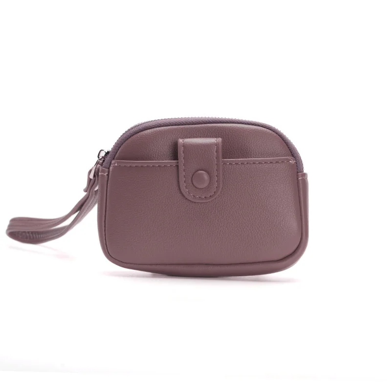 Purple Womens Compact PU Leather Coin Purse - Stylish Mini Wallet Wristlet with Card Holder and Key Ring