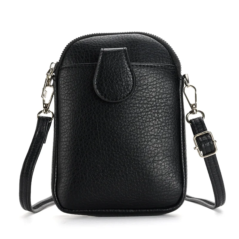 Black Chic Crossbody Phone Bag - Womens PU Leather Mini Shoulder Purse with Adjustable Strap