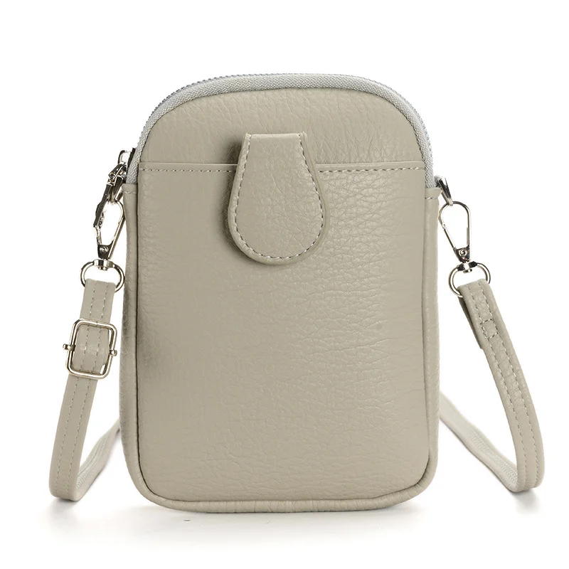 Grey Chic Crossbody Phone Bag - Womens PU Leather Mini Shoulder Purse with Adjustable Strap