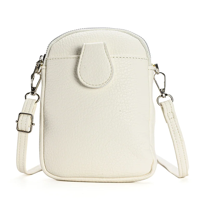 White Chic Crossbody Phone Bag - Womens PU Leather Mini Shoulder Purse with Adjustable Strap
