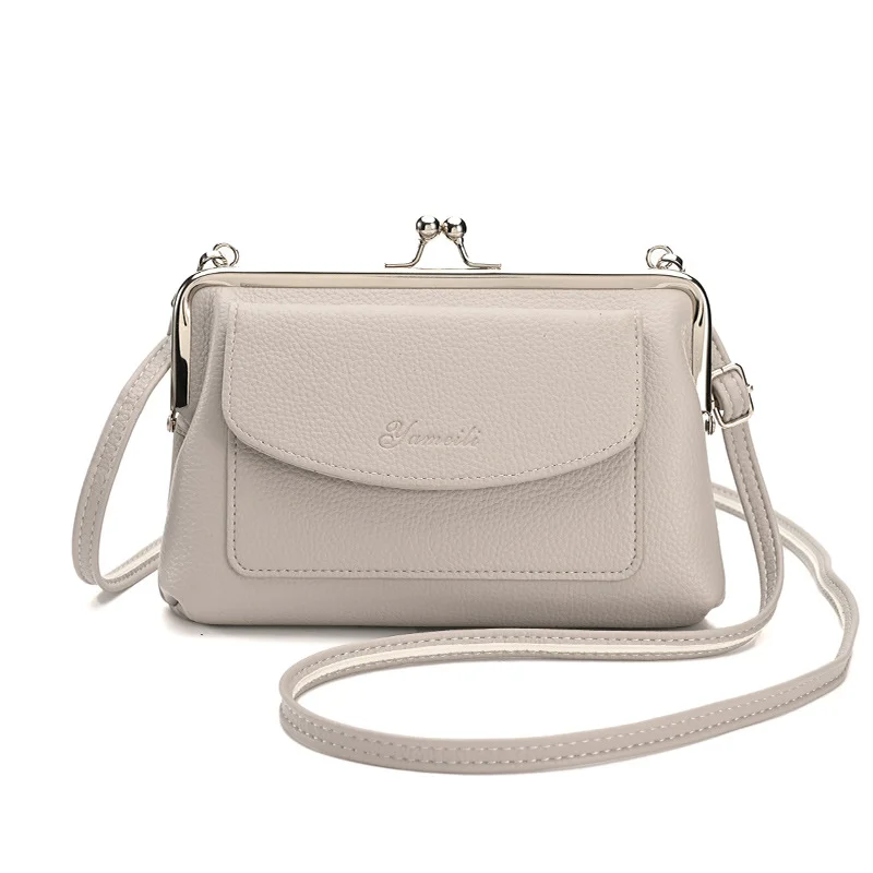 Taupe Women's Vintage Kiss Lock Crossbody Bag - PU Leather Clutch Purse with Detachable Strap