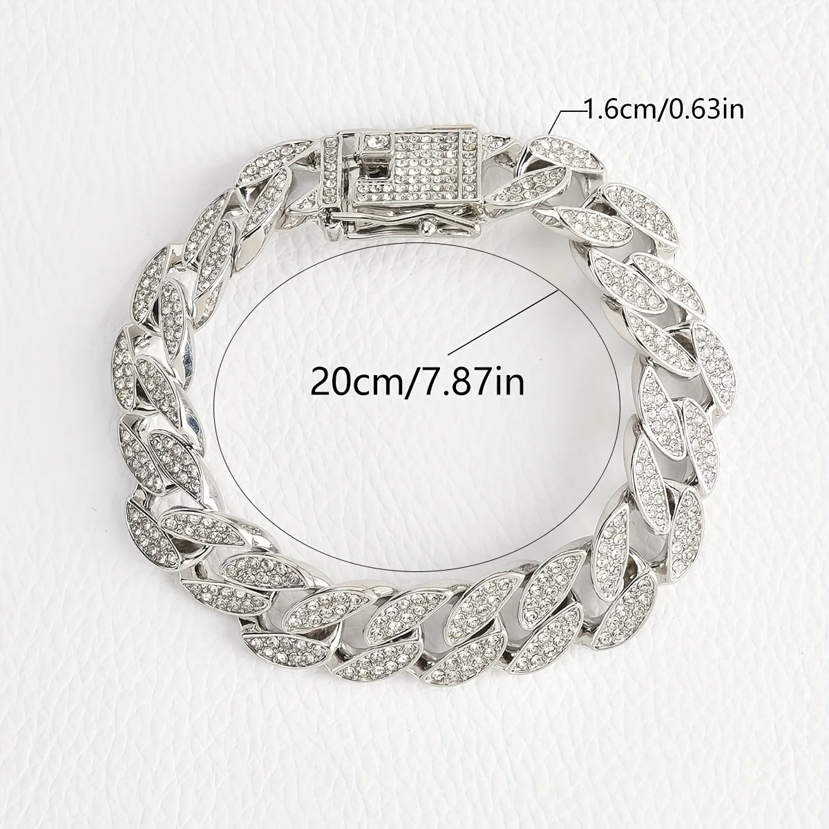 Silver 16mm Iced Out Cuban Link Bracelet - Heavy Paved Rhinestone Hip Hop Chain for Men