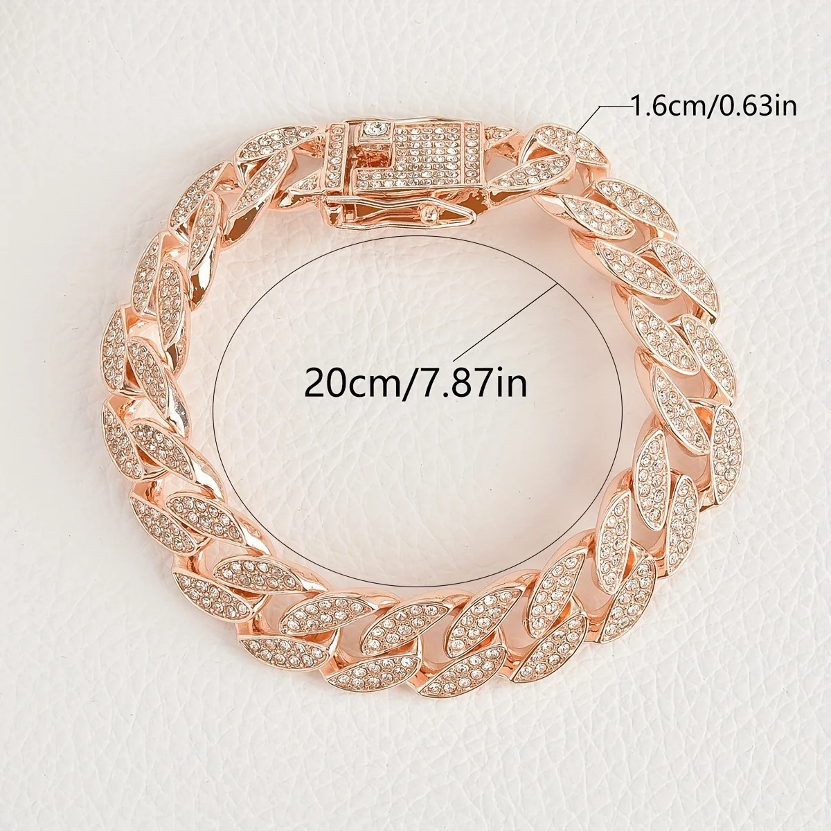 Rose Gold 16mm Iced Out Cuban Link Bracelet - Heavy Paved Rhinestone Hip Hop Chain for Men