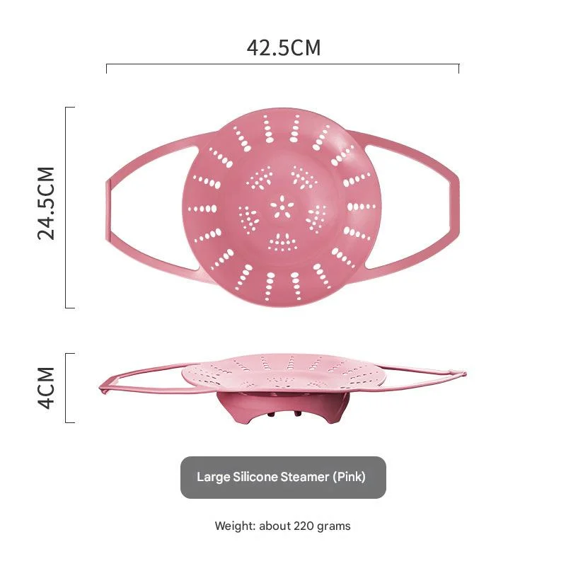 Large Pink Flexible Silicone Steamer Basket with Heat-Resistant Handles - Food-Grade Vegetable Steamer Insert for Pots & Pans