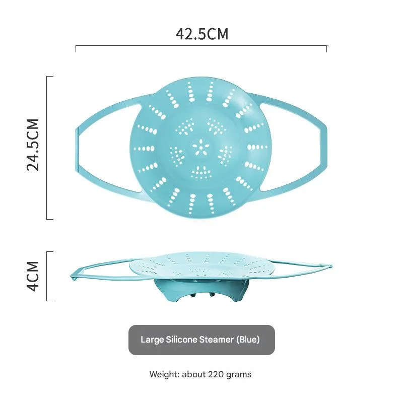 Large Blue Flexible Silicone Steamer Basket with Heat-Resistant Handles - Food-Grade Vegetable Steamer Insert for Pots & Pans