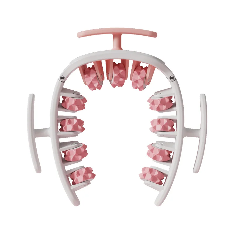 Pink and White Removable Adjustable Wrap-Around Muscle Roller - 11-Wheel Deep Tissue Massager for Legs, Arms & Body
