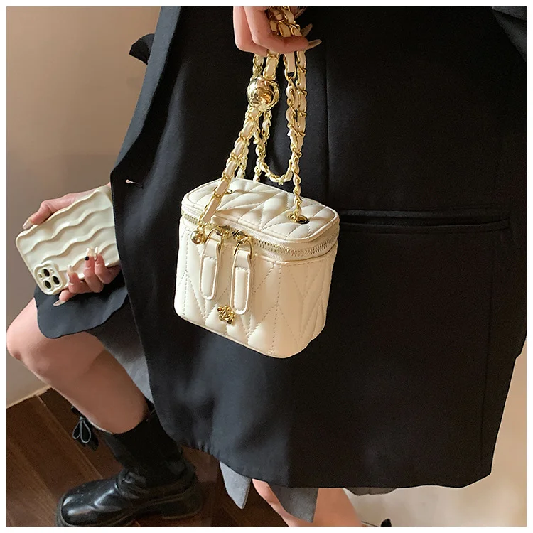 Beige Chic Quilted Mini Box Crossbody Bag - Luxury Style Chain Purse for Women