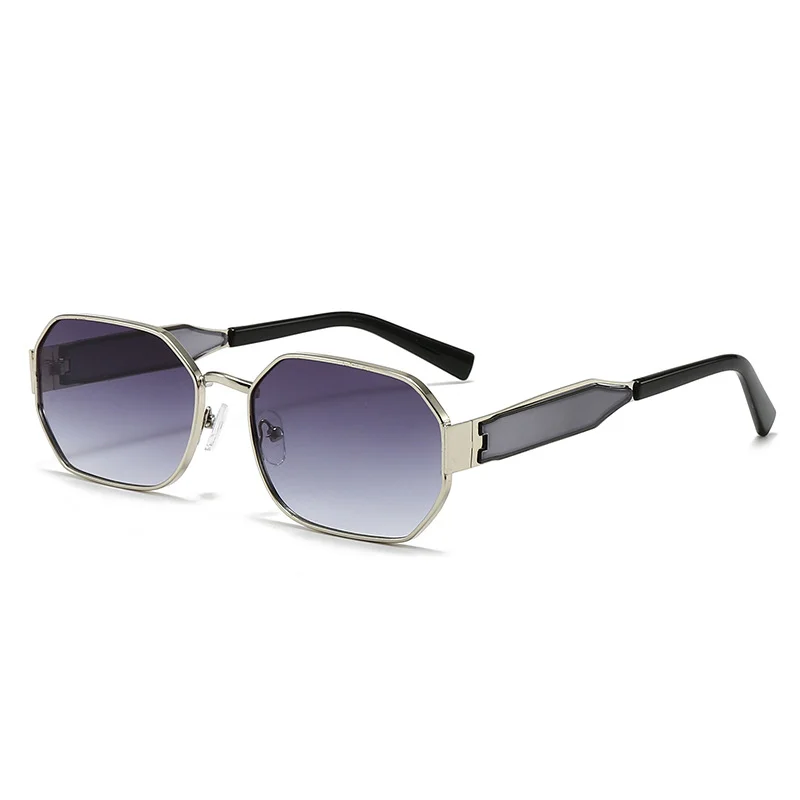 Silver Frame and Grey Lenses Modern Retro Geometric Sunglasses - Chic Metal Frame with UV400 Lenses and Black PU Leather Protective Case