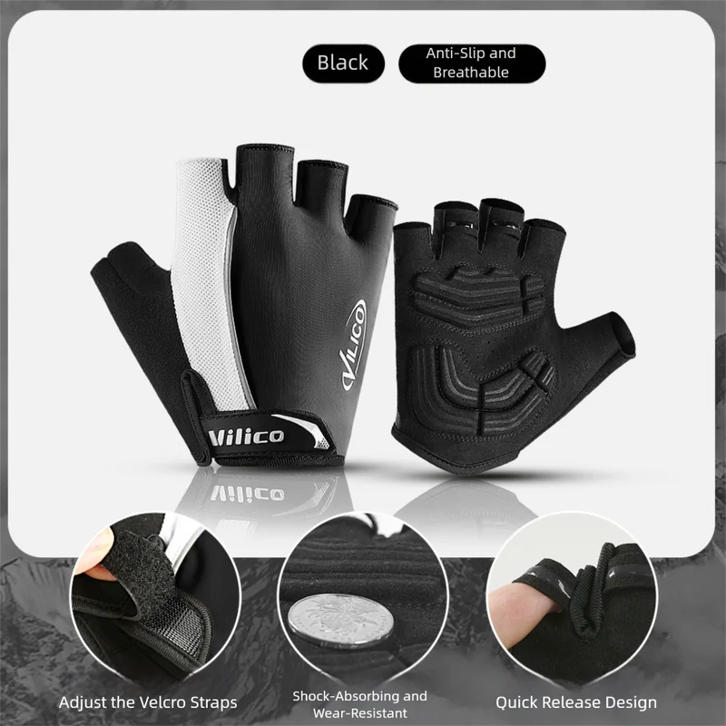 Size L Black Padded Half-Finger Cycling Gloves - Breathable Shock-Absorbing Workout Gloves for Gym & Fitness
