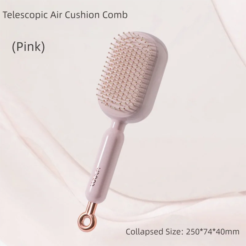 Pink Innovative Self-Cleaning Cushion Hairbrush - Retractable Bristle Detangling & Scalp Massager
