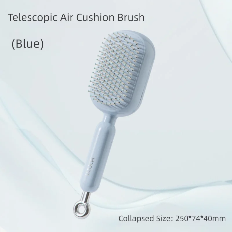 Blue Innovative Self-Cleaning Cushion Hairbrush - Retractable Bristle Detangling & Scalp Massager