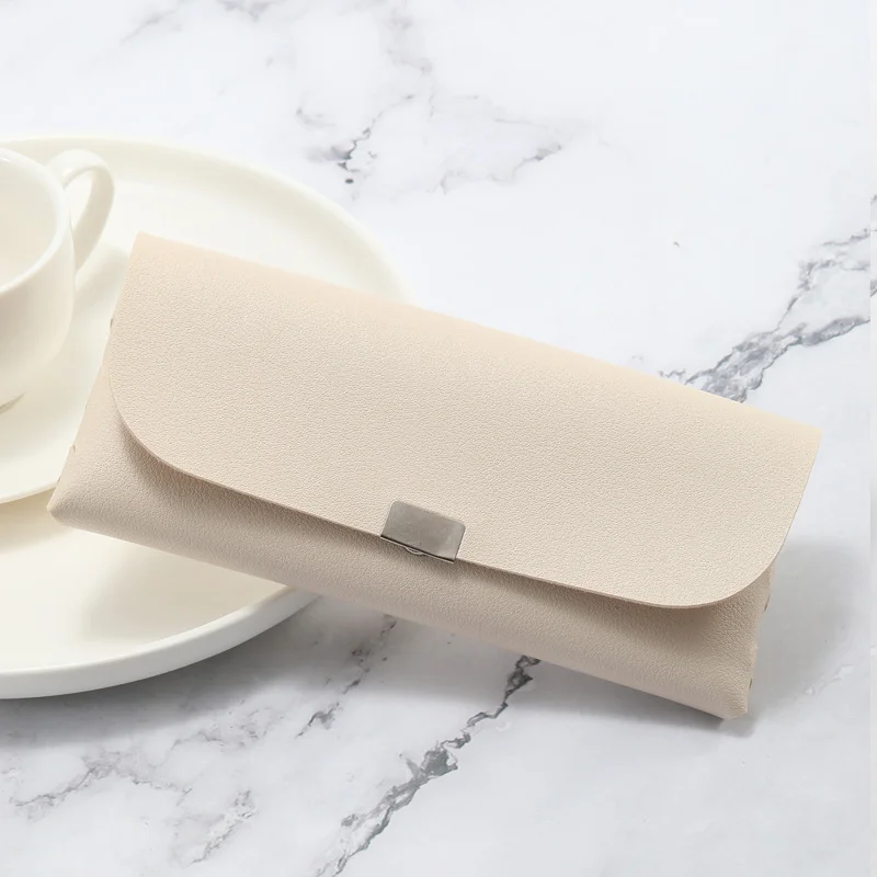 Beige Sleek PU Leather Eyeglass Pouch Set (3-Pack) - Slim Protective Case for Sunglasses