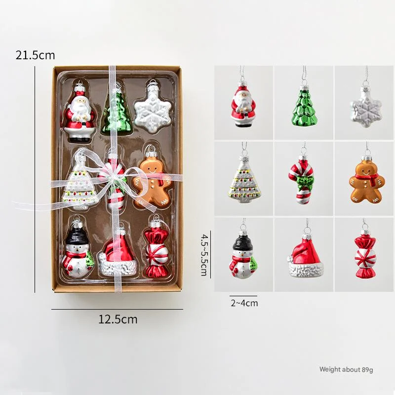 Style A Colorful Charming Miniature Glass Christmas Ornament Set - 9pc Classic Holiday Figures