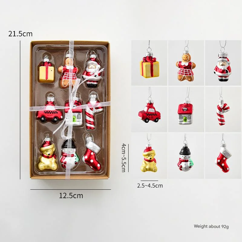 Style B Colorful Whimsical Miniature Glass Christmas Ornament Set - 9pc Retro Holiday Collection