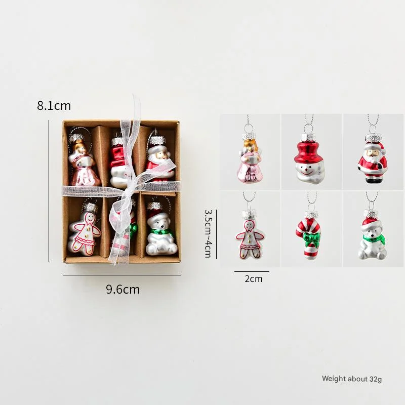 Style C Colorful Dainty Miniature Glass Christmas Ornament Set - 6pc Micro Holiday Characters