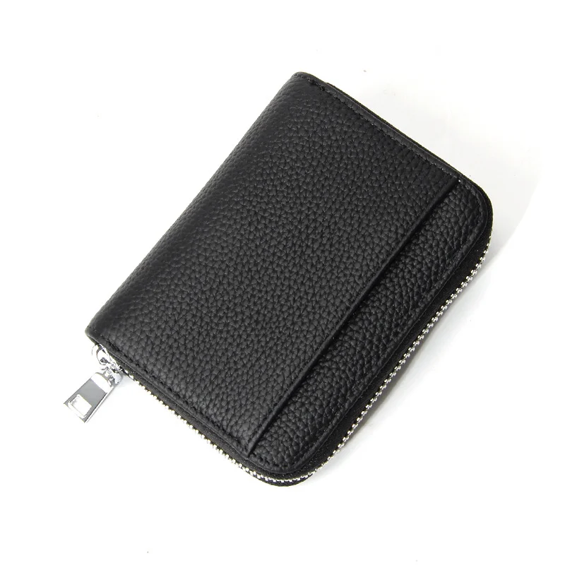 Genuine Leather RFID Blocking Accordion Card Holder & Coin Purse - Large Capacity Zip Wallet(black)