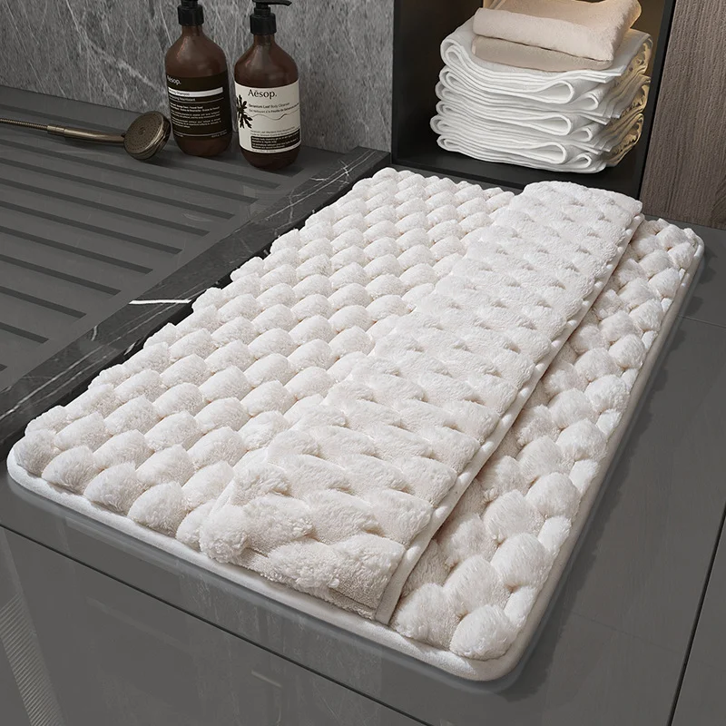 Luxury Plush Memory Foam Bath Mat with Foot Drying Panel - Super Absorbent & Non-Slip Bathroom Rug(Checkered beige)