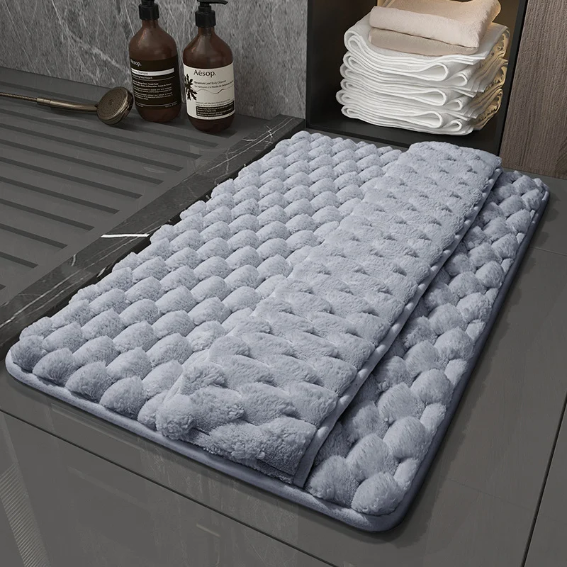 Luxury Plush Memory Foam Bath Mat with Foot Drying Panel - Super Absorbent & Non-Slip Bathroom Rug(Checkered gray)