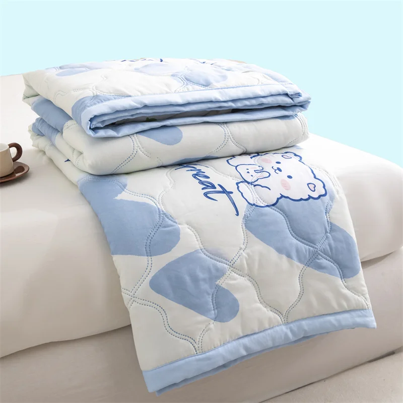 Lightweight Reversible Summer Quilt - Soft, Breathable & Machine Washable Comforter(150x200cm Blue Heart)
