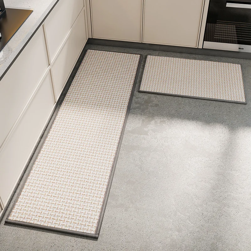 Absorbent & Dirt-Resistant Woven Kitchen Mat - Non-Slip Runner Rug for Home(Interlocking Gray)
