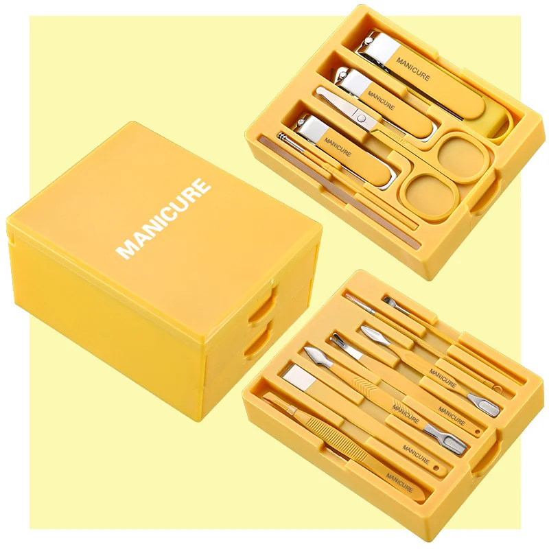 Yellow Professional 13-Piece Manicure & Pedicure Set - Anti-Splash Carbon Steel Nail Clippers Kit with Compact Drawer Organizer
