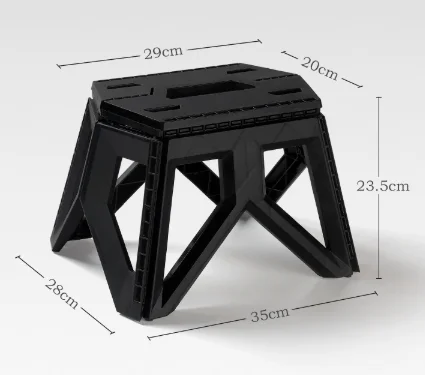 Black Portable Folding Stool - Compact Lightweight Plastic Step Stool for Camping, Fishing, Kids, and Home Use