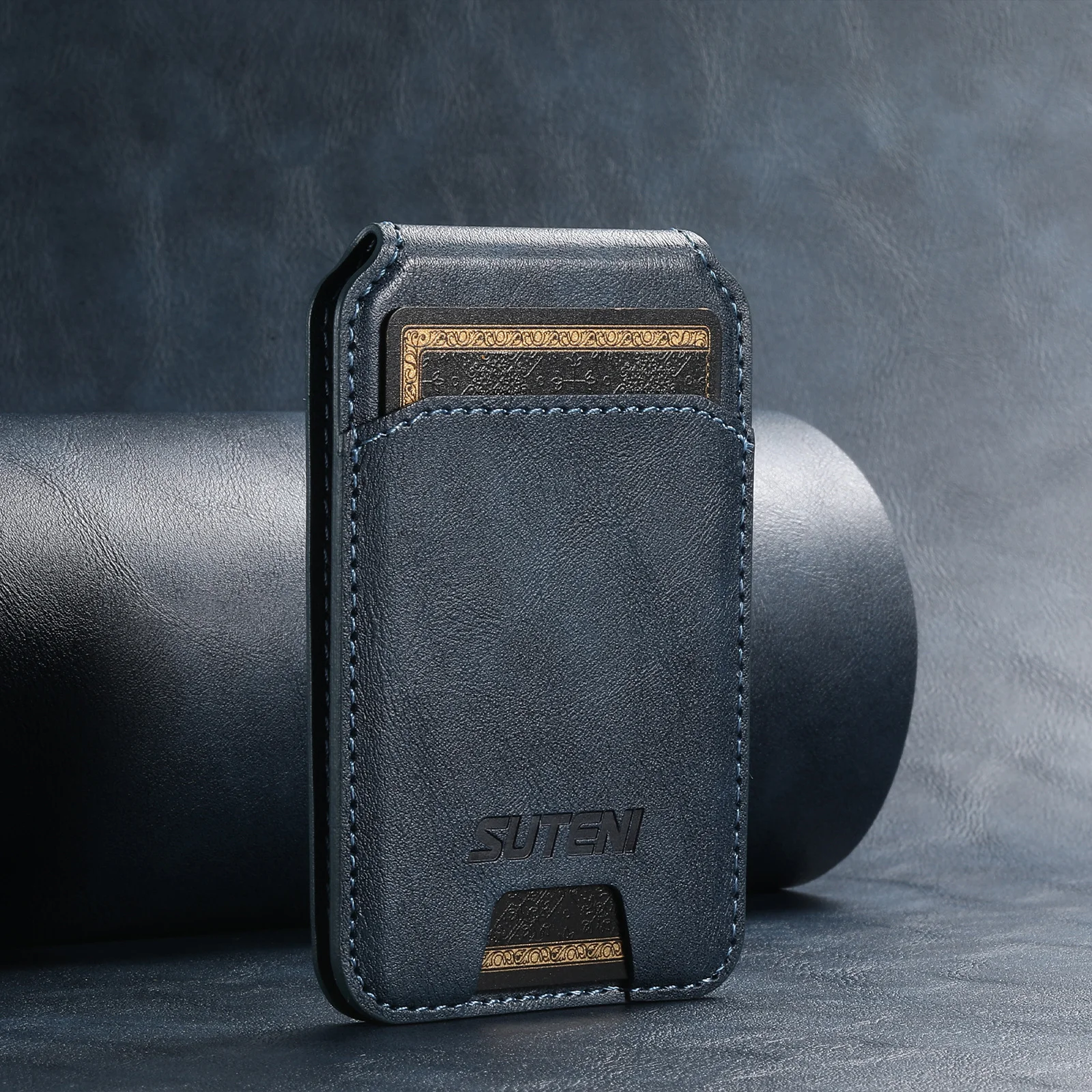 Navy Blue Slim Magnetic Wallet with Kickstand for MagSafe - PU Leather Card Holder