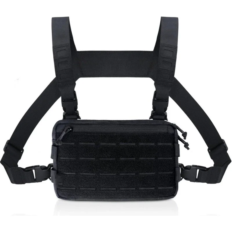 Black Minimalist Tactical Chest Rig - Lightweight Recon Pouch with Laser-Cut MOLLE & Quick-Release Buckles