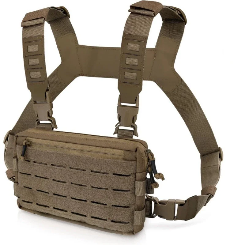 Khaki Minimalist Tactical Chest Rig - Lightweight Recon Pouch with Laser-Cut MOLLE & Quick-Release Buckles