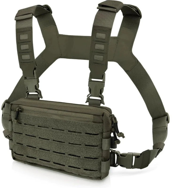 Green Minimalist Tactical Chest Rig - Lightweight Recon Pouch with Laser-Cut MOLLE & Quick-Release Buckles