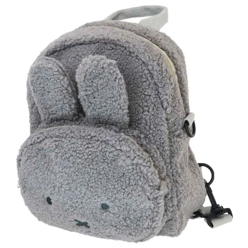 Grey Adorable Sherpa Animal Mini Backpack - Cute Bunny & Bear Convertible Crossbody Bag for Girls