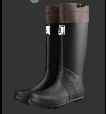 44# Black Foldable Knee-High Rain Boots - Packable Waterproof Non-Slip Wellies for Travel & Festivals