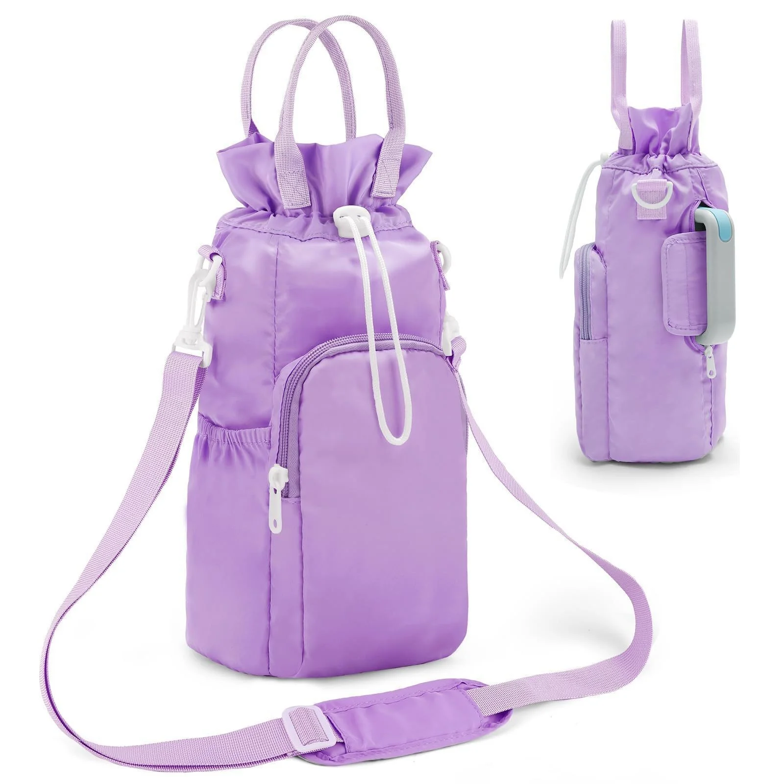 Purple Protective Crossbody Water Bottle Holder with Pockets, Fits 40oz Stanley Tumbler