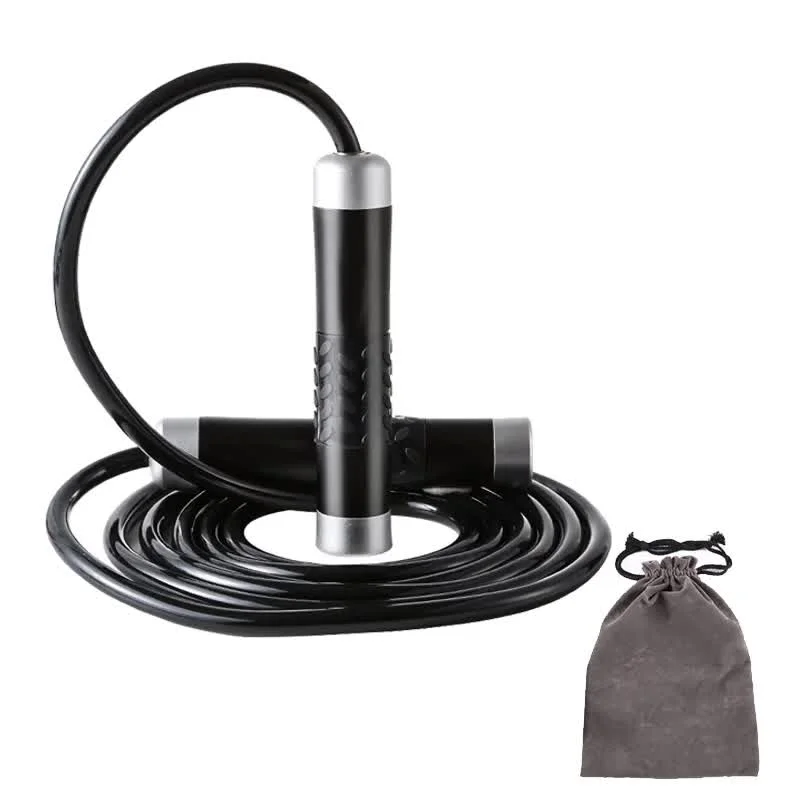 Black Weighted Jump Rope for Workout Fitness - Thick 9mm Cable for Intense Fitness, Strength & Cardio Workout