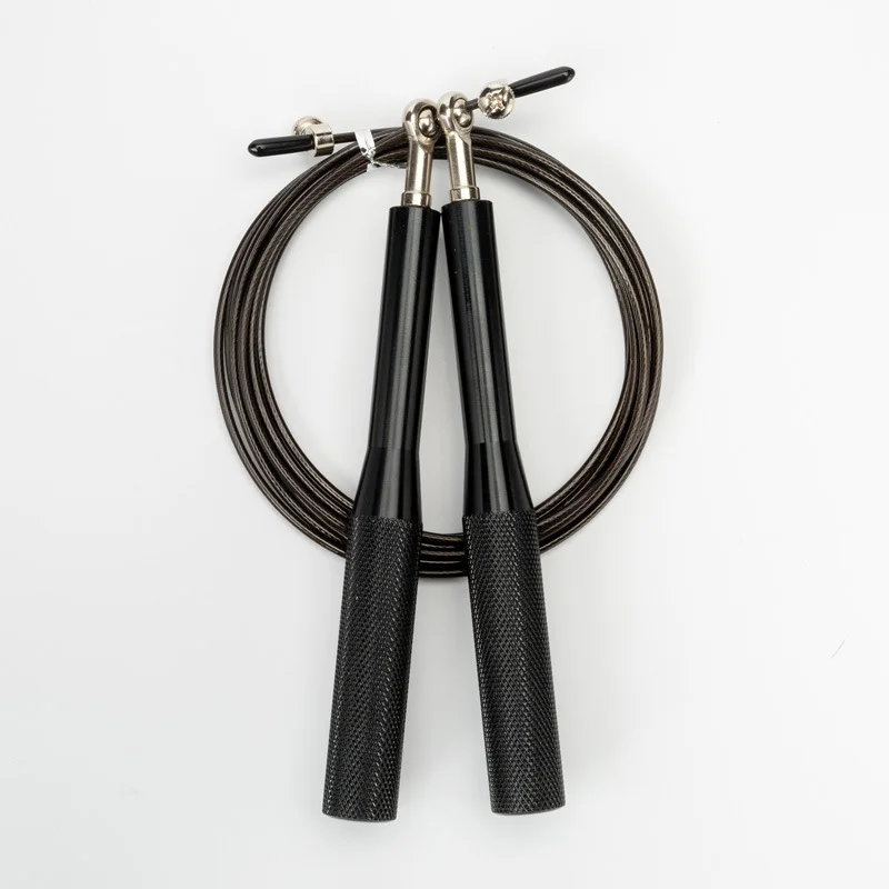 2PCS Black Pro-Grade Speed Jump Rope with Knurled Aluminum Handles - Ball Bearing System for CrossFit, Boxing & Double Unders