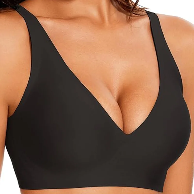 XXL Black Women Seamless Wire-Free Bra Comfortable Full Coverage Bralette Invisible Wireless Lingerie for Everyday and Sleep