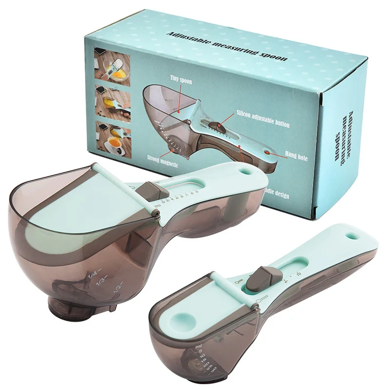 2-Piece Adjustable Measuring Spoon Set with Sliding Scales Small and Large Kitchen Tools for Precise Baking and Cooking in Australian Homes
