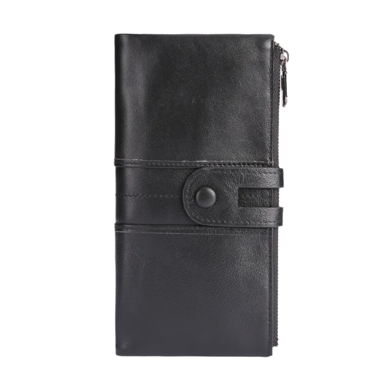 Black Premium Leather Long Wallet Clutch Organizer 19x10x3cm - 15 Card Slots