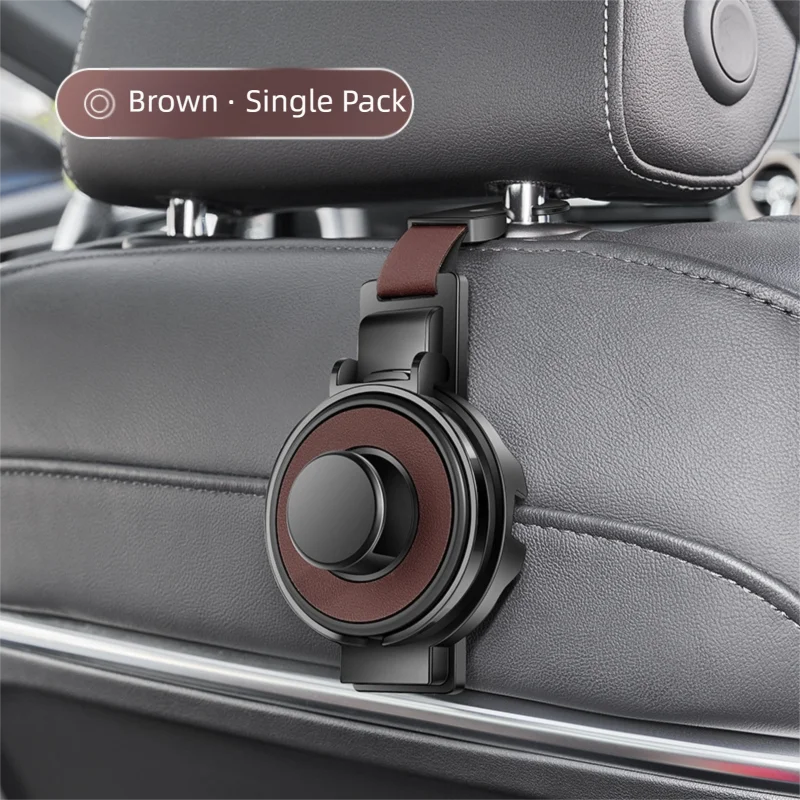Brown 3-in-1 Car Headrest Organizer Hook