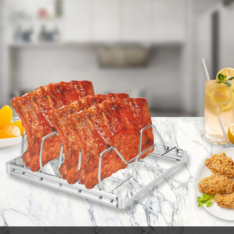 2-Pack Foldable Stainless Steel Rib Racks(26.6 x 22.2 x 2.3 cm)