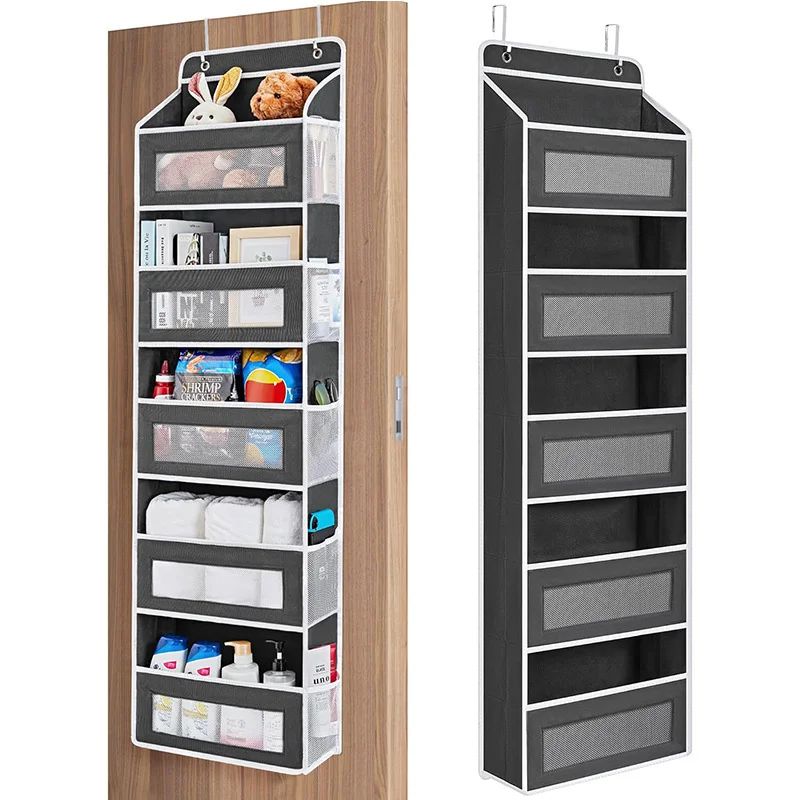 5-Tier Black Over The Door Organizer – Heavy-Duty Hanging Storage (15.7in x 5.5in) with Anti-Tilt Design for Nursery, Pantry & Dorm