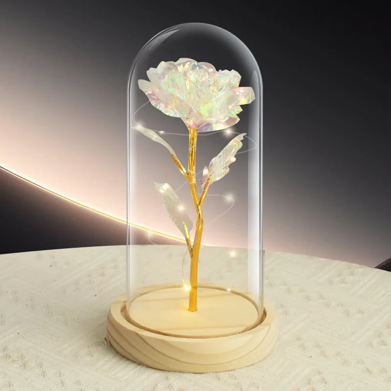  LED Eternal Colorful Rose in Glass Dome – Anniversary Flower Gift for Her, Mom, or Girlfriend