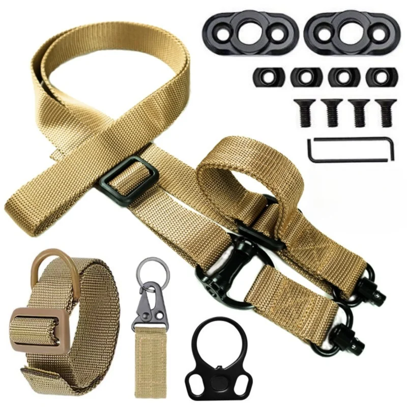 Khaki Quick-Adjust MS4 Tactical Sling System - Single/Two-Point Conversion Kit for Outdoor Gear 