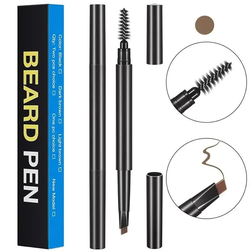 4-Pack Light Brown Beard Filler Pen for Men - Waterproof, Precision Tip and Brush for Covering Beard and Hairline