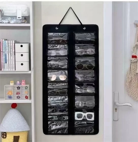 16 Slot Black Felt Hanging Sunglass Organizer(40 * 80 CM) – Foldable Wall Mount Eyewear Storage Rack