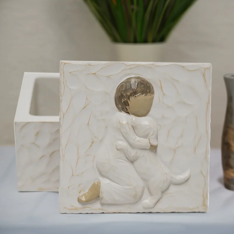 Resin Pet Urn Keepsake Box(8.5*8.5*5.3CM) – Child Hugging Dog Cremation Memorial