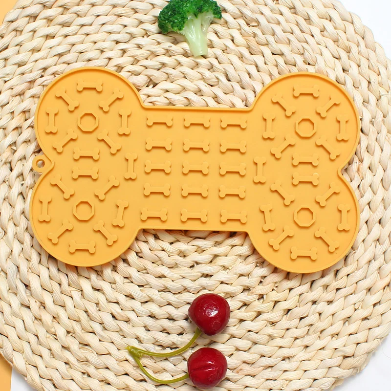 2-Pack Yellow Food Grade Silicone Dog Lick Mat - Bone Shape Slow Feeder for Anxiety Relief, Training & Bath Time - Non-Slip Suction Cups